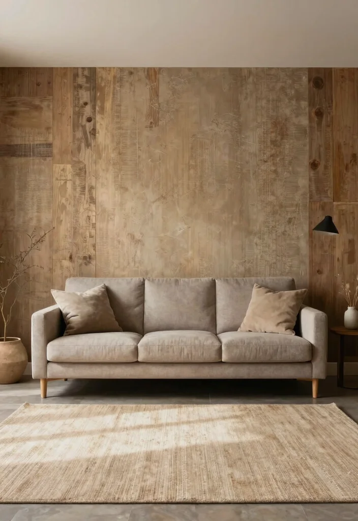 16 Beige Rug Living Room Ideas for a Soft, Timeless Style - 12. Textured Wall Finishes 1