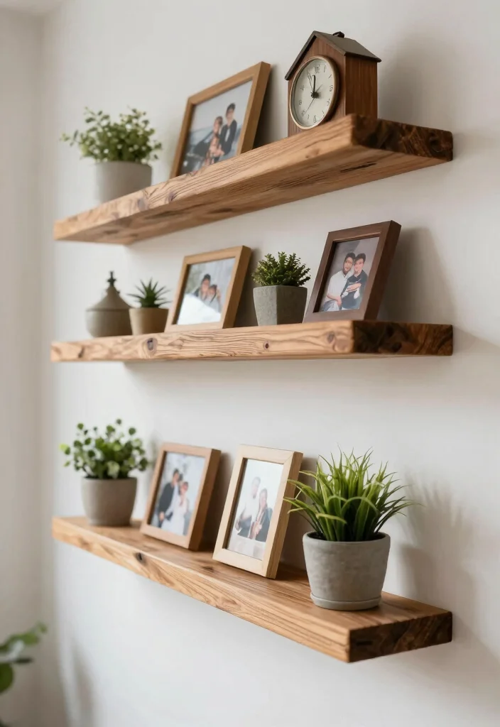 16 DIY Floating Shelves Living Room Ideas Budget Friendly Chic - 1. Rustic Wood Beams 1