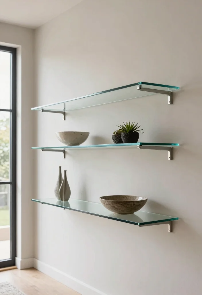 16 DIY Floating Shelves Living Room Ideas Budget Friendly Chic - 10. Glass Floating Shelves 1