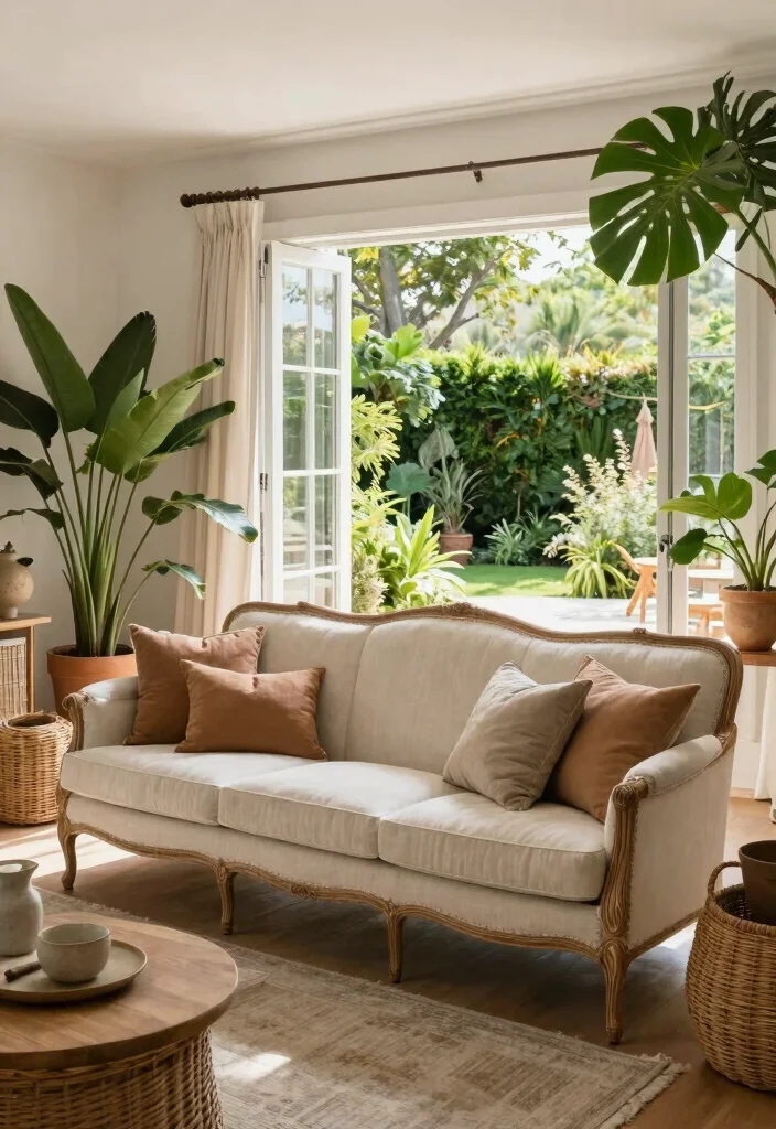 16 French Sofa Living Room Ideas: Elegant European Charm - 11. Indoor-Outdoor Harmony 1