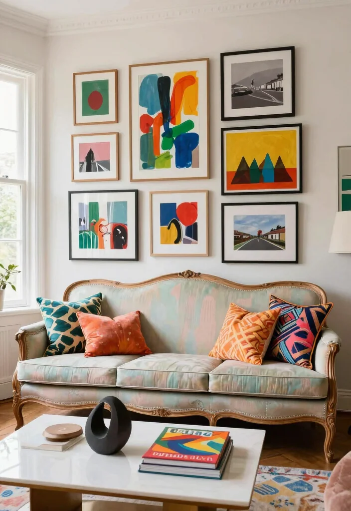 16 French Sofa Living Room Ideas: Elegant European Charm - 5. Artistic Flair 1