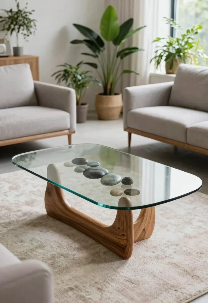 16 Living Room Glass Table Ideas for a Light, Elegant Touch - 10. Glass Tables with Natural Elements 1