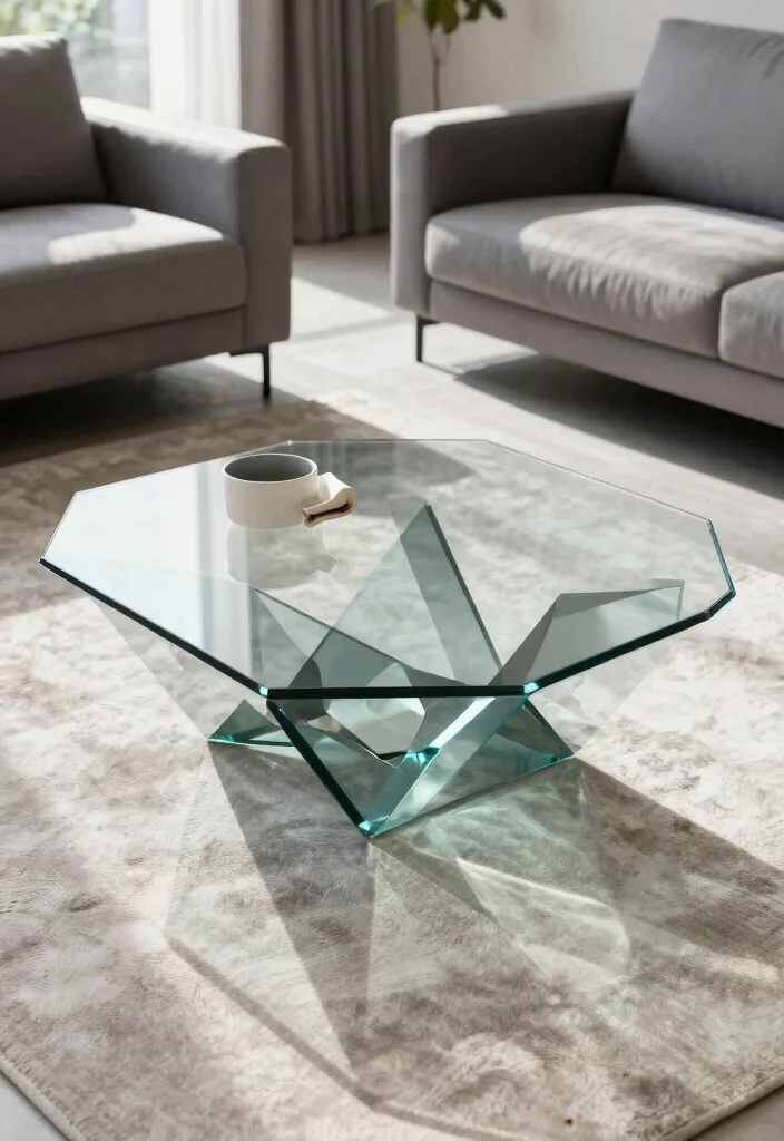 16 Living Room Glass Table Ideas for a Light, Elegant Touch - 13. Glass Tables with Geometric Designs 1