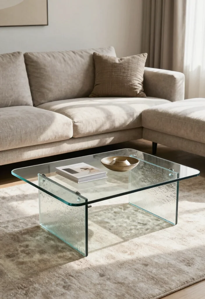 16 Living Room Glass Table Ideas for a Light, Elegant Touch - 14. Glass Tables with Textured Surfaces 1