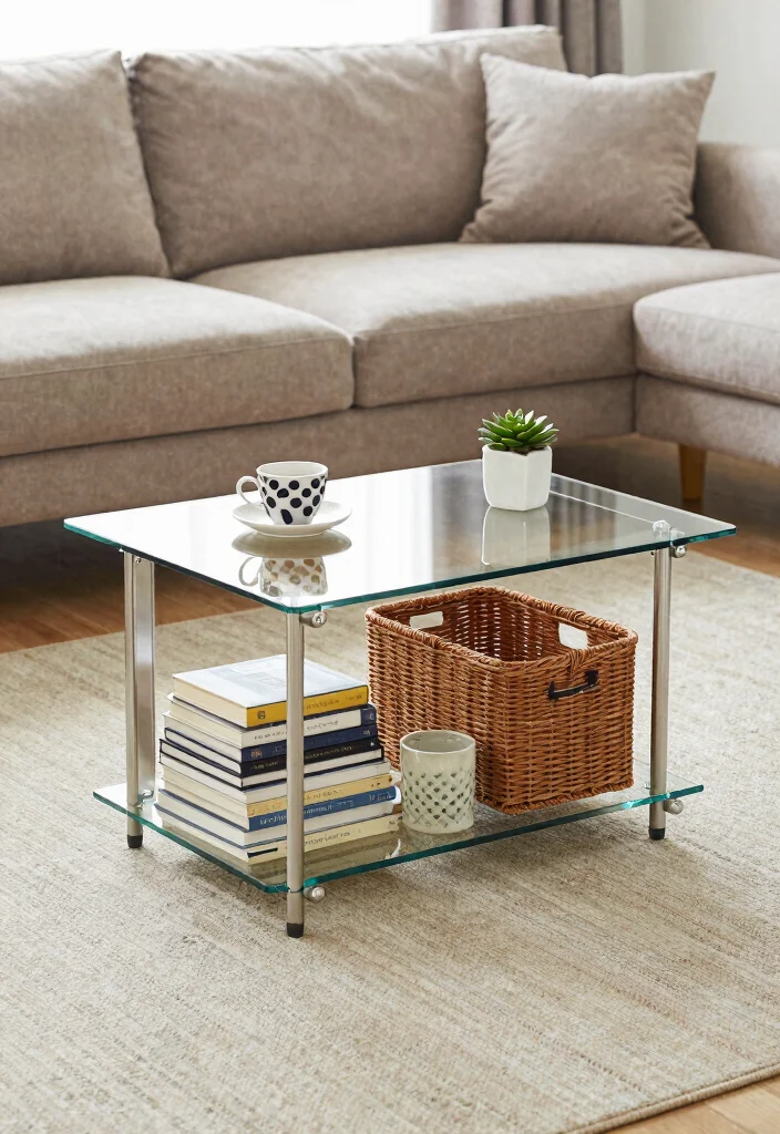 16 Living Room Glass Table Ideas for a Light, Elegant Touch - 4. Multi-Functional Glass Tables 1