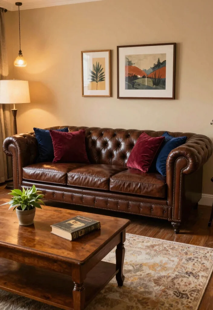 16 Living Room Leather Sofa Ideas: Timeless Masculine Style - 1. Deep Brown Chesterfield Sofa 1