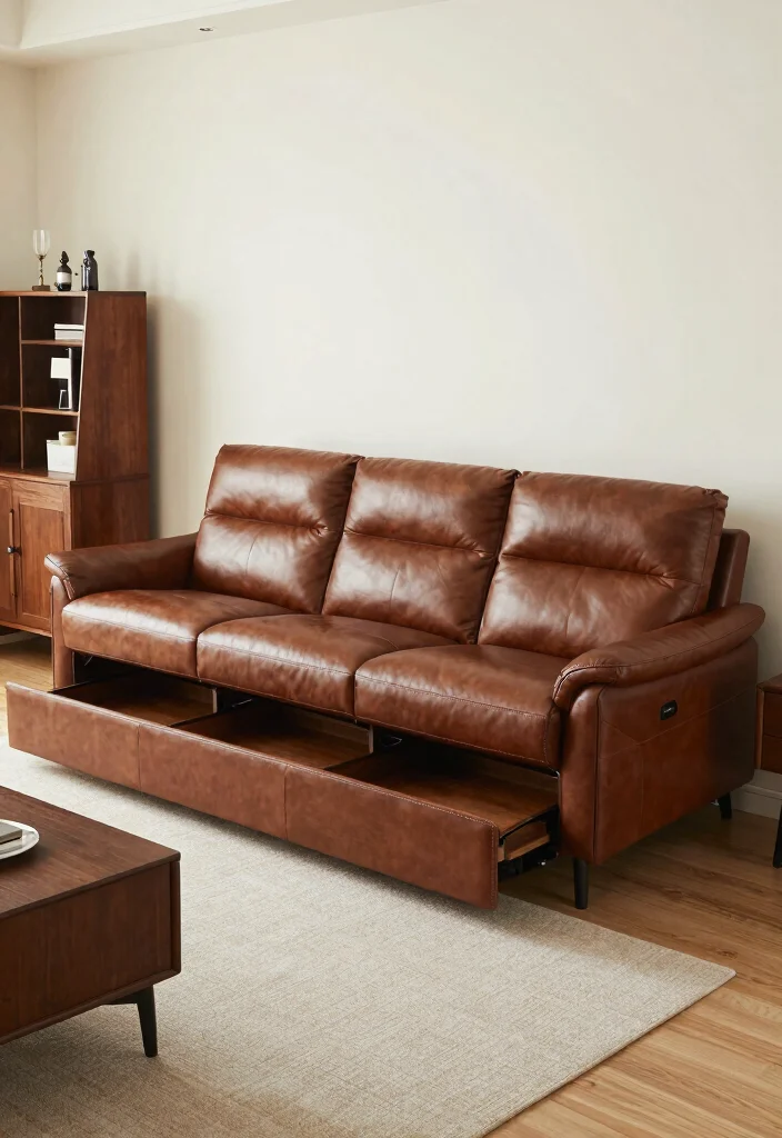 16 Living Room Leather Sofa Ideas: Timeless Masculine Style - 14. Leather Sofa with Built-in Storage 1