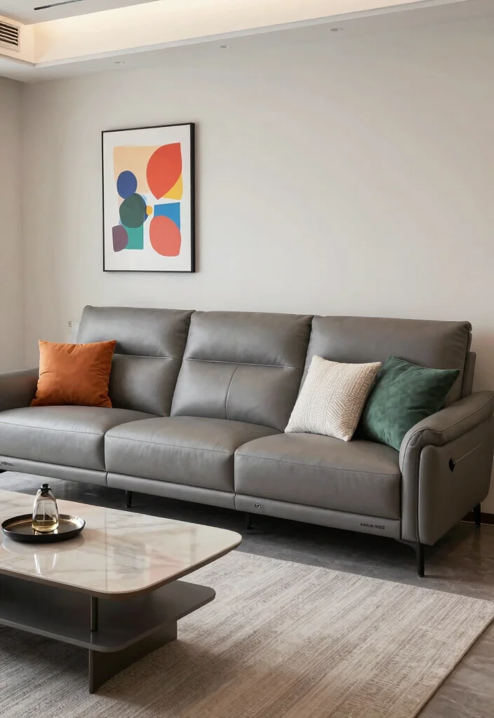 16 Living Room Leather Sofa Ideas: Timeless Masculine Style - 4. Modern Gray Leather Sofa 1