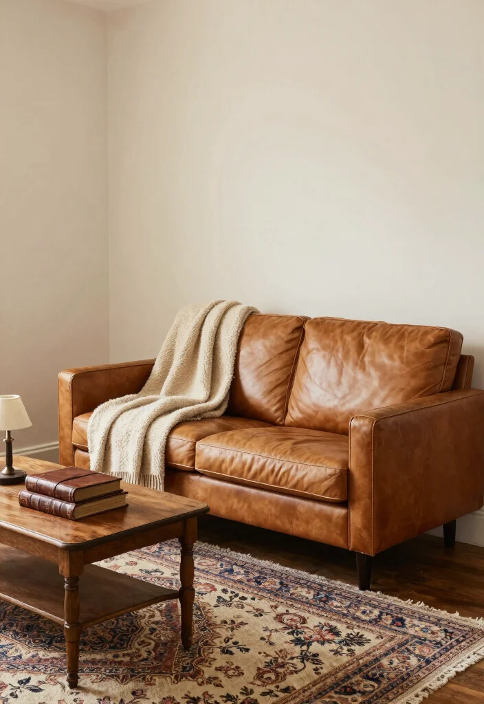 16 Living Room Leather Sofa Ideas: Timeless Masculine Style - 5. Vintage Inspired Leather Loveseat 1