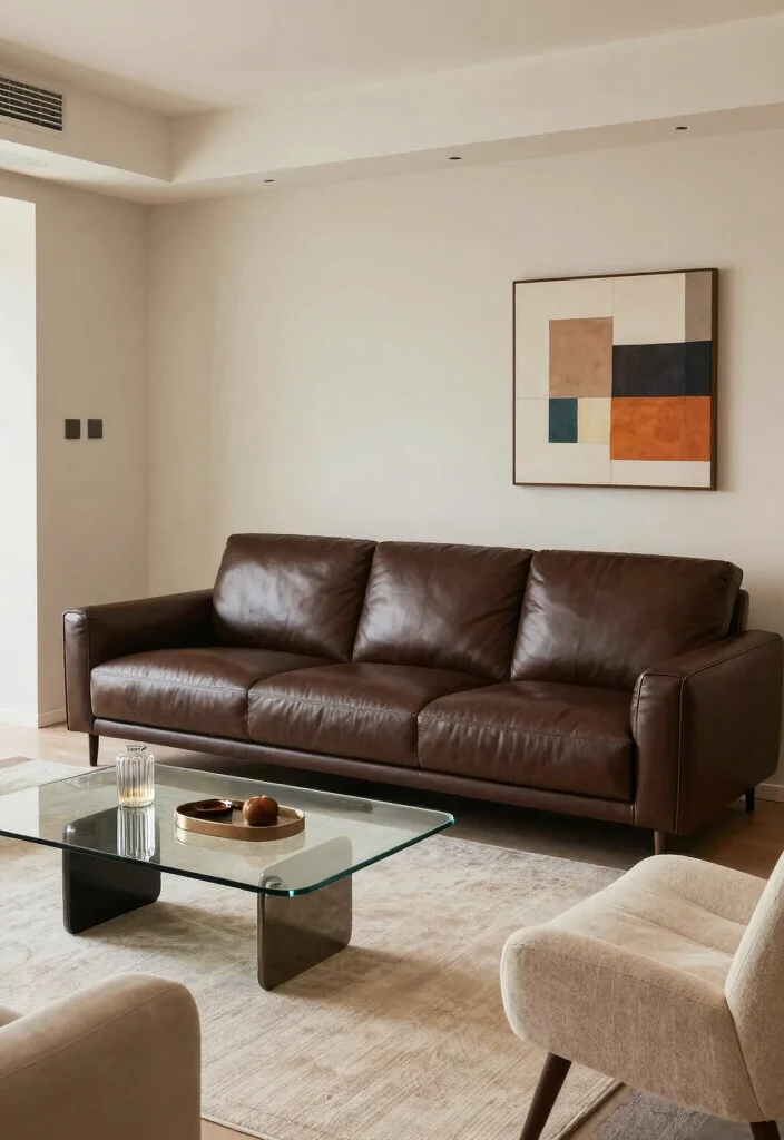16 Living Room Leather Sofa Ideas: Timeless Masculine Style - 9. Contemporary Dark Brown Sofa 1