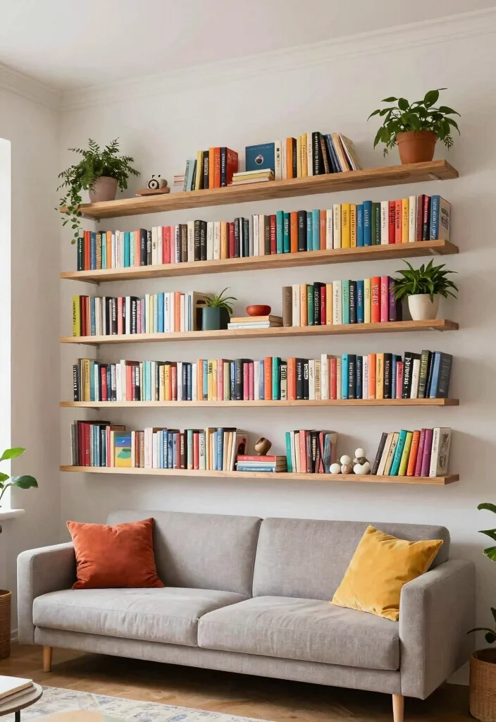 16 Living Room Wall Shelves Ideas for Practical Stylish Storage - 13. Floating Bookshelves 1