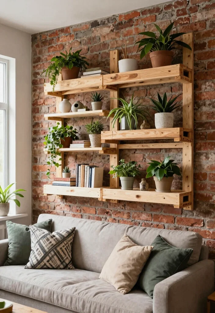16 Living Room Wall Shelves Ideas for Practical Stylish Storage - 15. DIY Pallet Shelves 1