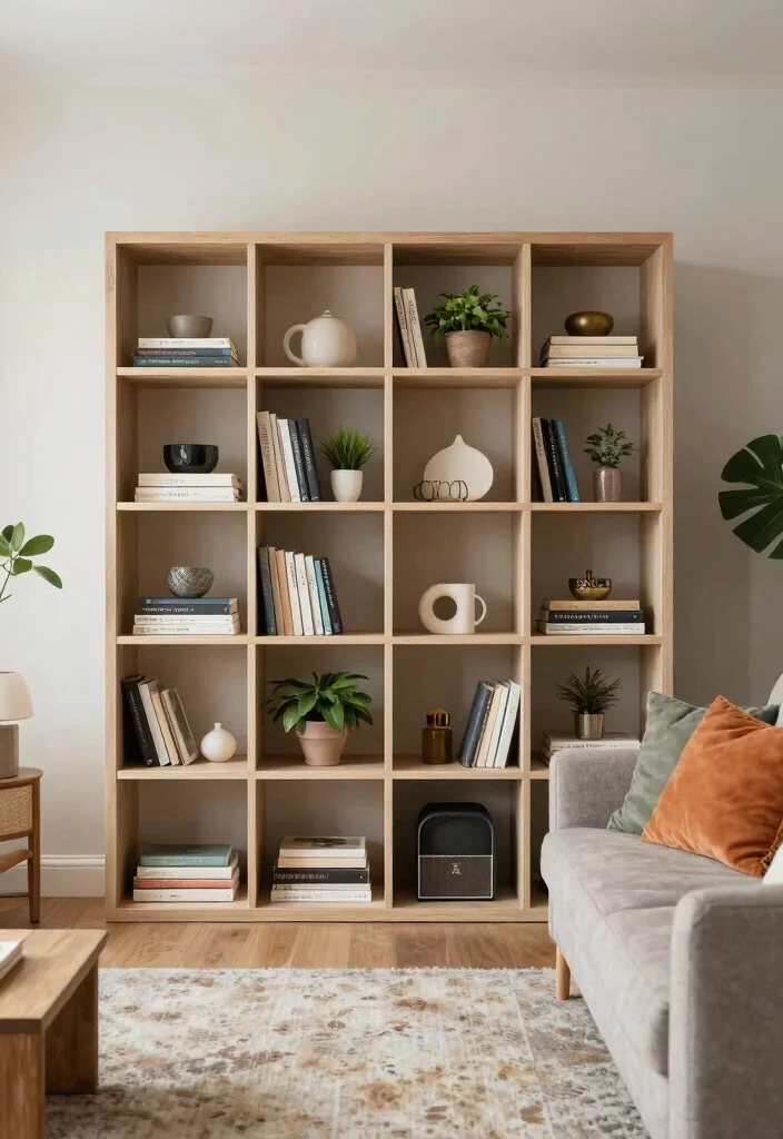 16 Living Room Wall Shelves Ideas for Practical Stylish Storage - 5. Open Cube Shelving Units 1