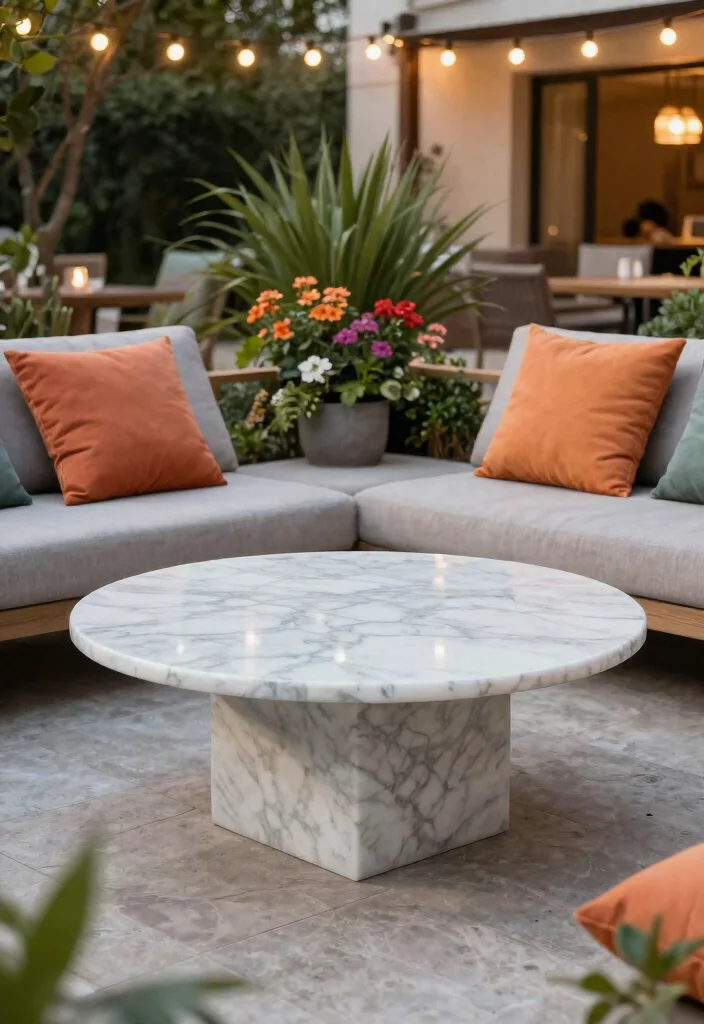 16 Marble Living Room Table Ideas: Luxury Statement Pieces - 11. Outdoor Marble Coffee Table 1
