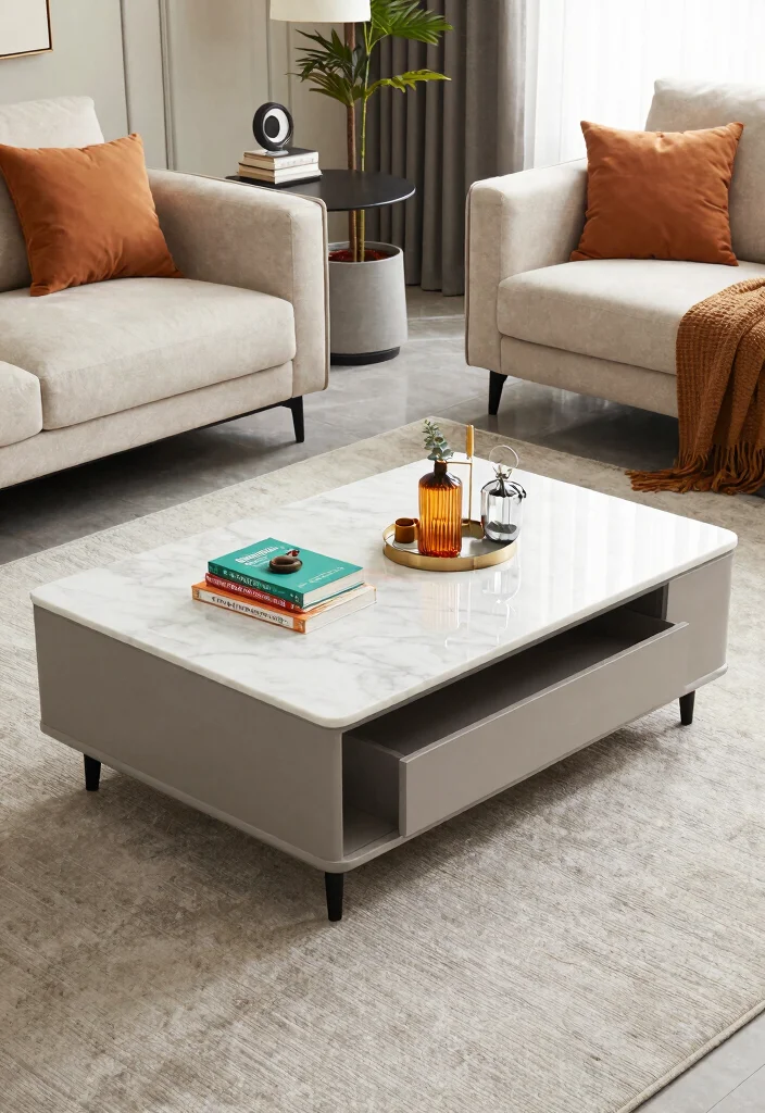 16 Marble Living Room Table Ideas: Luxury Statement Pieces - 13. Marble Coffee Table with Storage 1