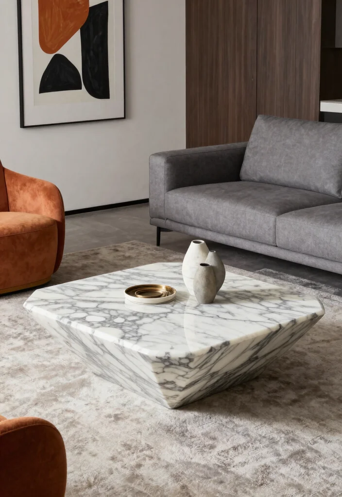 16 Marble Living Room Table Ideas: Luxury Statement Pieces - 3. Geometric Marble Table 1