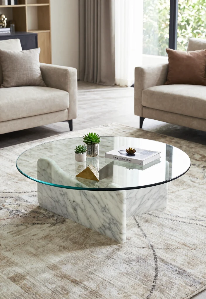 16 Marble Living Room Table Ideas: Luxury Statement Pieces - 7. Elegant Glass and Marble Combination 1