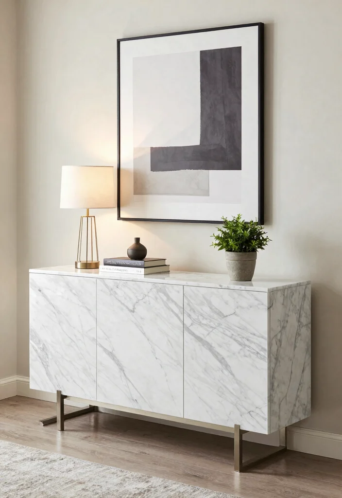 16 Marble Living Room Table Ideas: Luxury Statement Pieces - 8. Statement Marble Console Table 1