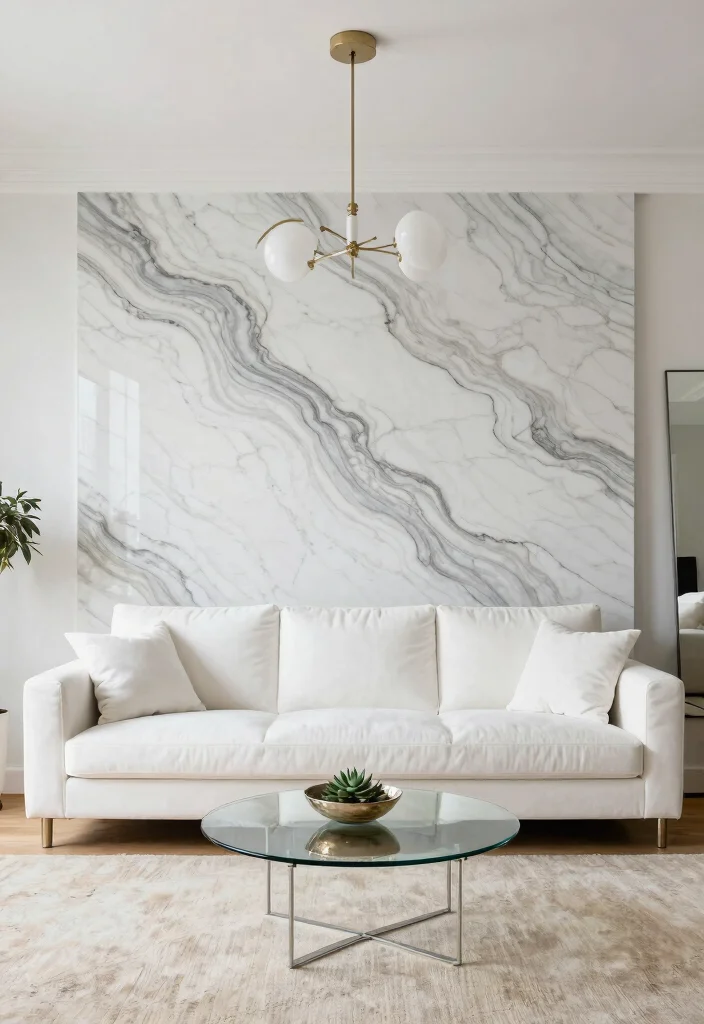 16 Marble Wall Living Room Ideas for a Luxe Hotel Feel - 1. Bold Marble Accent Wall 1