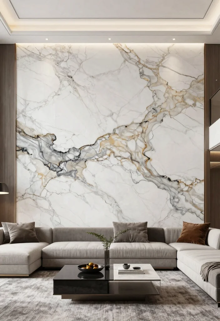16 Marble Wall Living Room Ideas for a Luxe Hotel Feel - 10. Artistic Marble Murals 1
