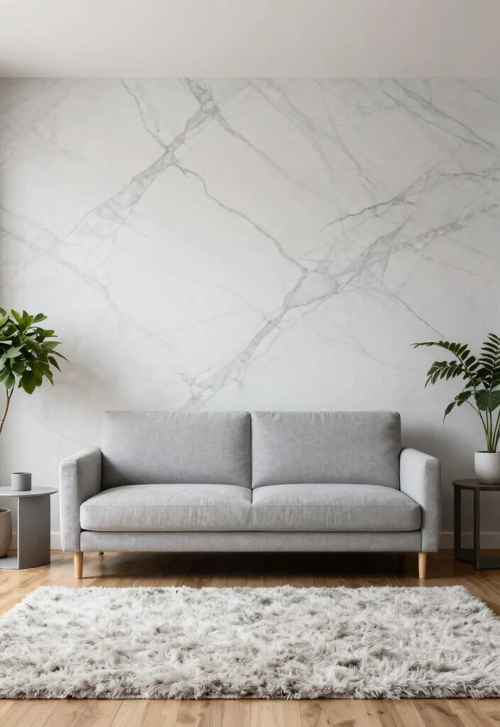 16 Marble Wall Living Room Ideas for a Luxe Hotel Feel - 6. Monochromatic Marble Wall 1
