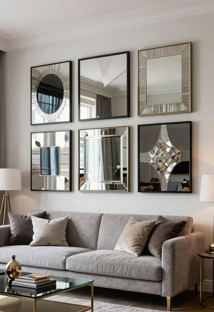 16 Mirror Wall in Living Room Ideas for a Bright, Spacious Look - 16. Reflective Wall Art Creations 1