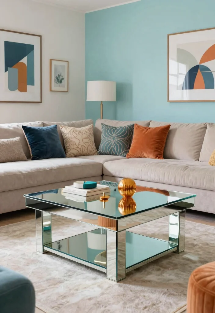 16 Mirror Wall in Living Room Ideas for a Bright, Spacious Look - 6. Mirrored Furniture Accents 1