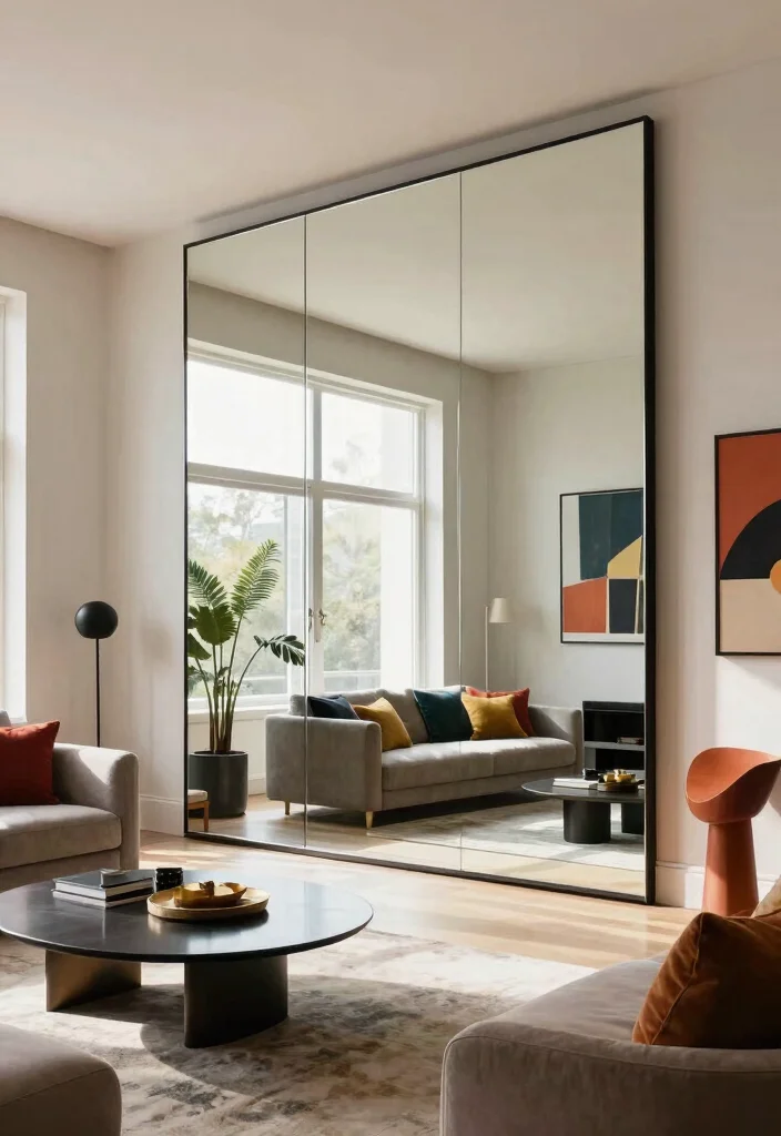 16 Mirror Wall in Living Room Ideas for a Bright, Spacious Look - 8. Floor-to-Ceiling Mirror Wall 1