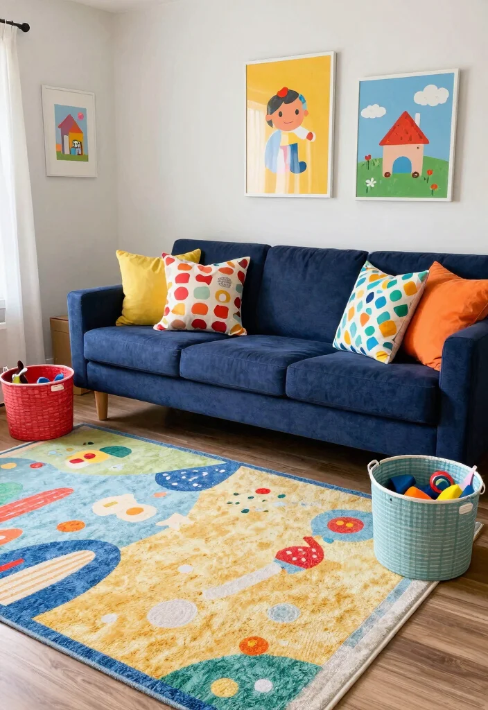 16 Navy Sofa Living Room Ideas: Classic Bold Contrast - 11. Playful Kids' Space with Navy 1