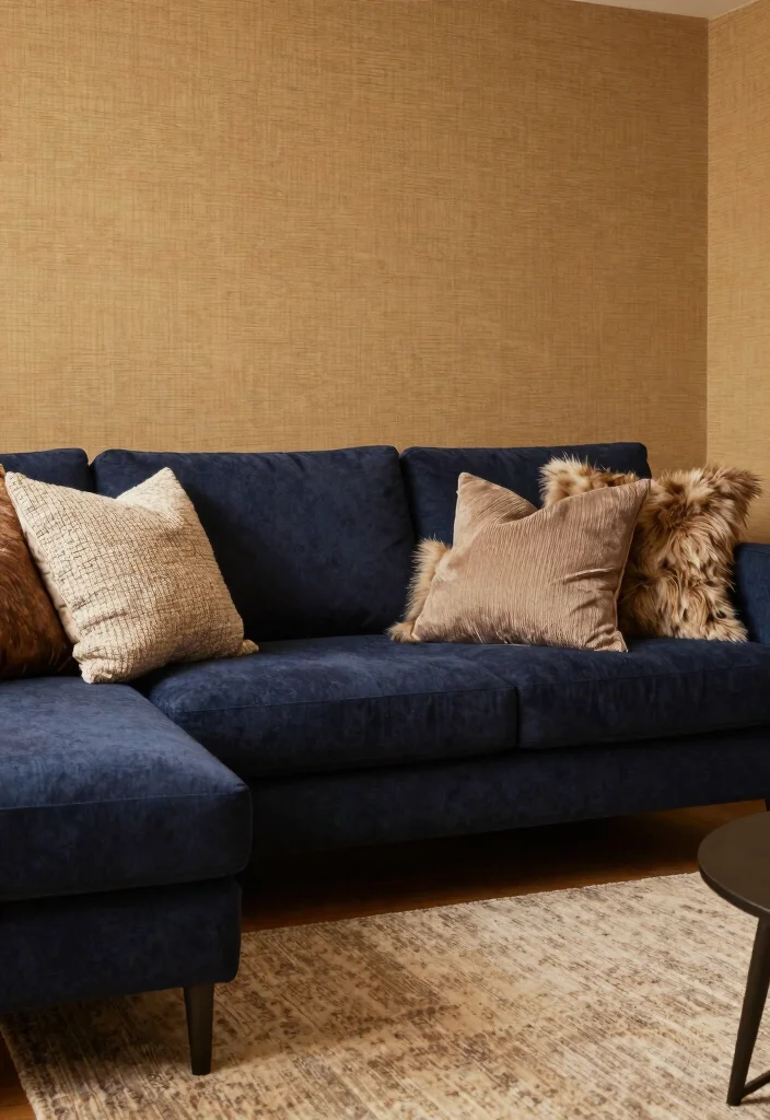 16 Navy Sofa Living Room Ideas: Classic Bold Contrast - 6. Textured Accents for Depth 1