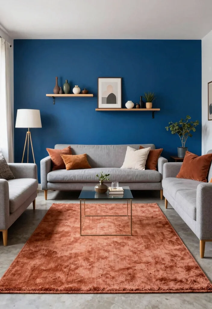 16 Terracotta Rug Living Room Ideas for Warm Earthy Charm - 12. Accent Walls 1