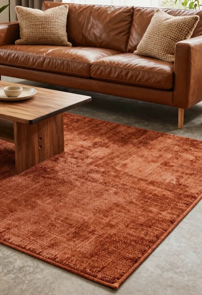 16 Terracotta Rug Living Room Ideas for Warm Earthy Charm - 15. Highlighting Textures 1