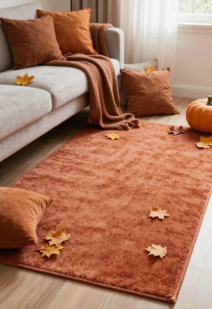 16 Terracotta Rug Living Room Ideas for Warm Earthy Charm - 16. Seasonal Decor Changes 1