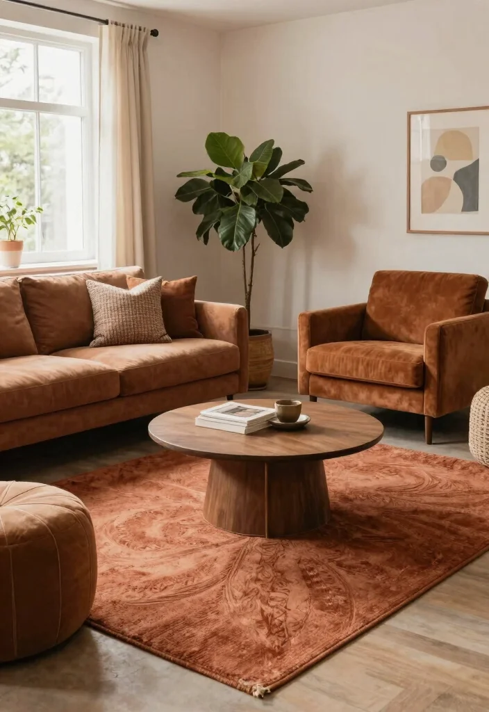 16 Terracotta Rug Living Room Ideas for Warm Earthy Charm - 4. Cozy Seating Arrangements 1