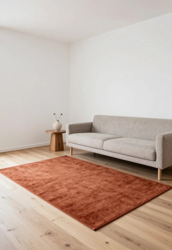 16 Terracotta Rug Living Room Ideas for Warm Earthy Charm - 5. Minimalist Accents 1