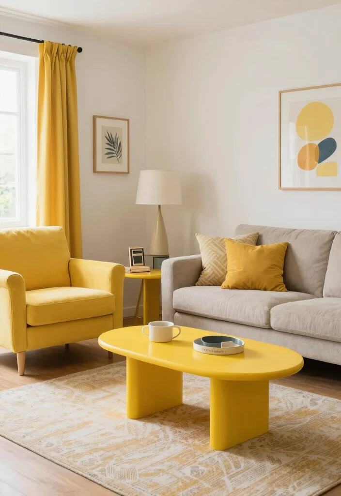 16 Yellow Wall Living Room Ideas: Cheerful Bold Accent - 13. Yellow Accents in Furniture 1