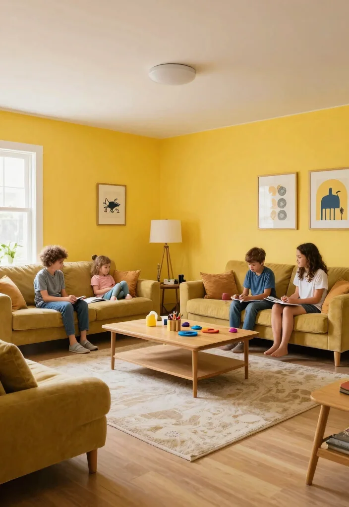 16 Yellow Wall Living Room Ideas: Cheerful Bold Accent - 15. Functional Open Spaces 1