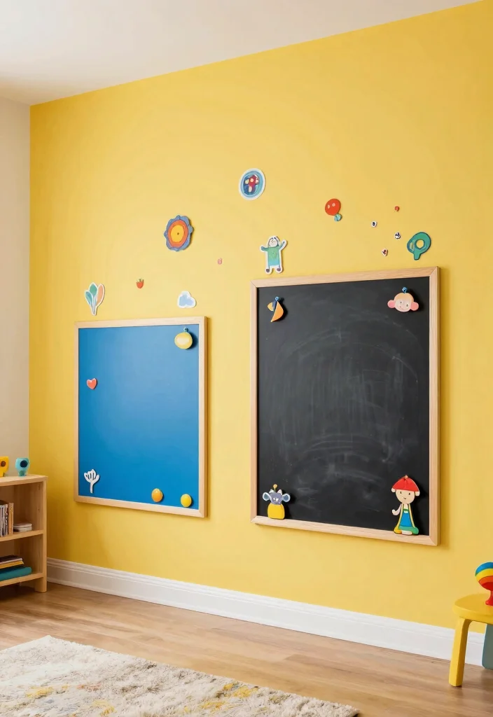16 Yellow Wall Living Room Ideas: Cheerful Bold Accent - 16. Kid-Friendly Wall Decorations 1
