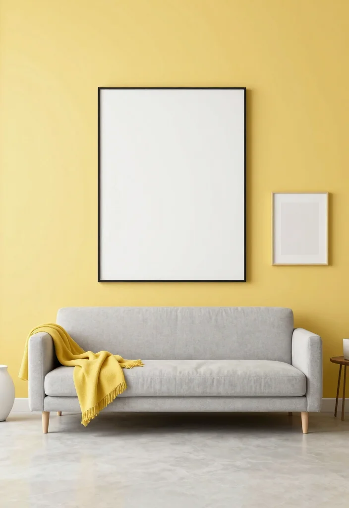 16 Yellow Wall Living Room Ideas: Cheerful Bold Accent - 6. Minimalist Yellow Magic 1