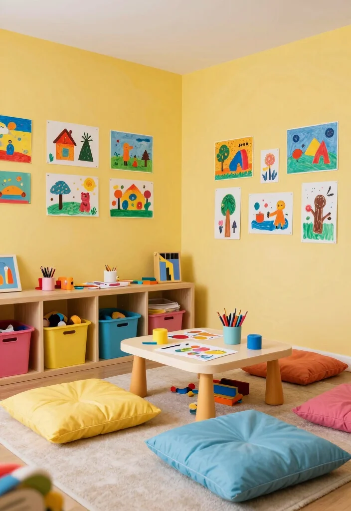 16 Yellow Wall Living Room Ideas: Cheerful Bold Accent - 8. Cozy Kids' Corner 1