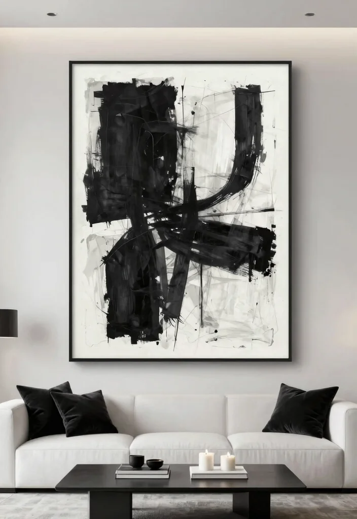 17 Black and White Photo Wall Living Room Ideas Gallery Chic - 2. Oversized Black and White Art Piece 1