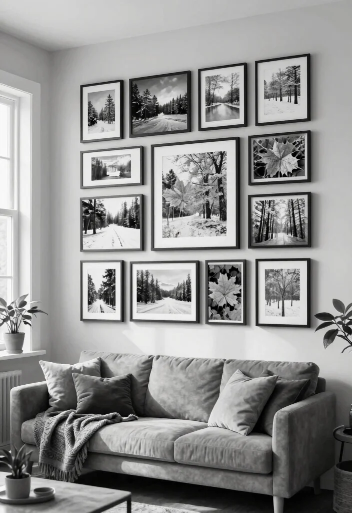 17 Black and White Photo Wall Living Room Ideas Gallery Chic - 6. Seasonal Black and White Themes 1
