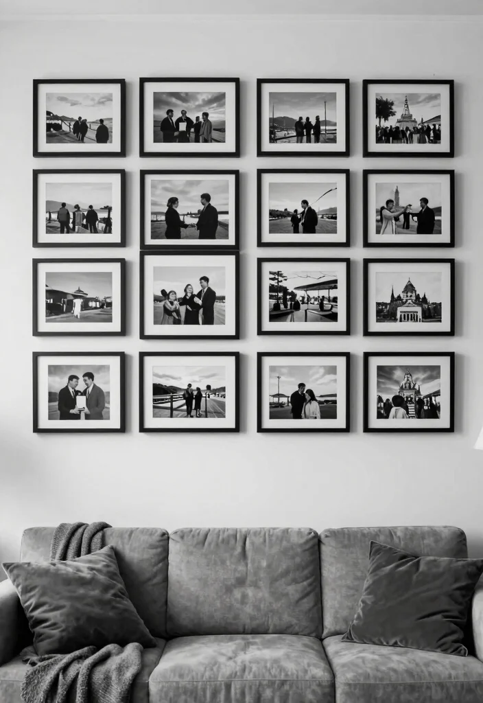 17 Black and White Photo Wall Living Room Ideas Gallery Chic - 7. Personal Storytelling Through Photos 1