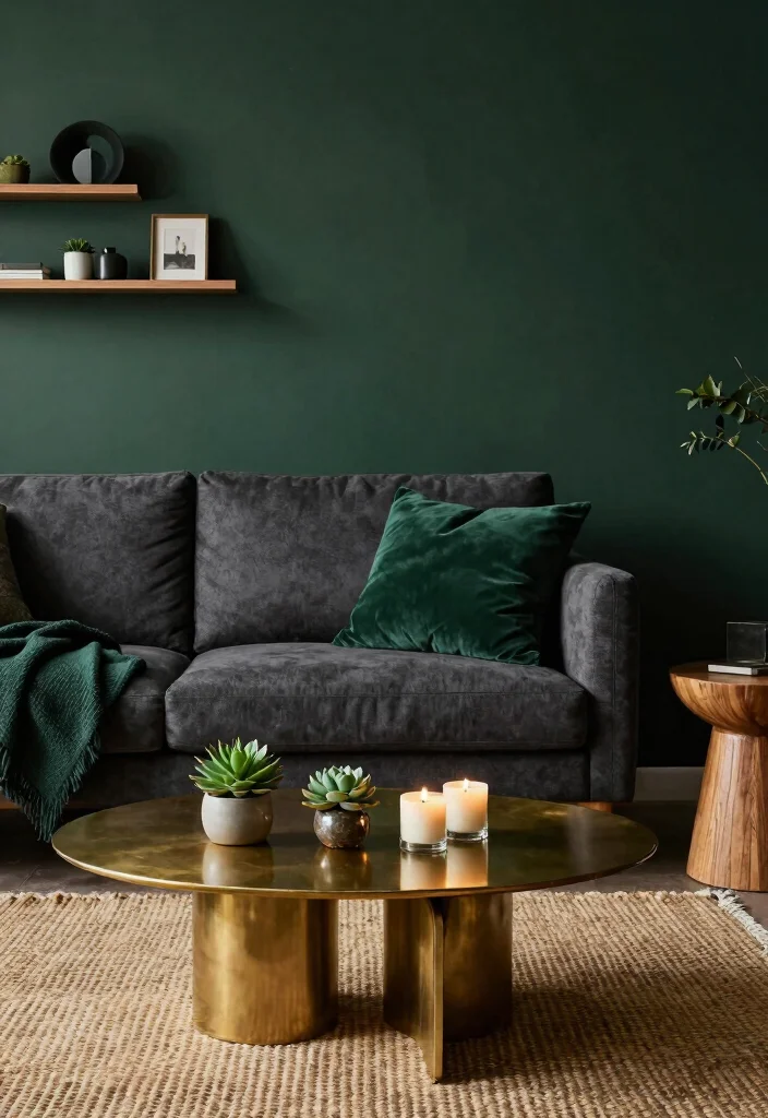 17 Charcoal Sofa Living Room Color Palettes: Moody Chic - 1. Deep Forest Green and Charcoal 1