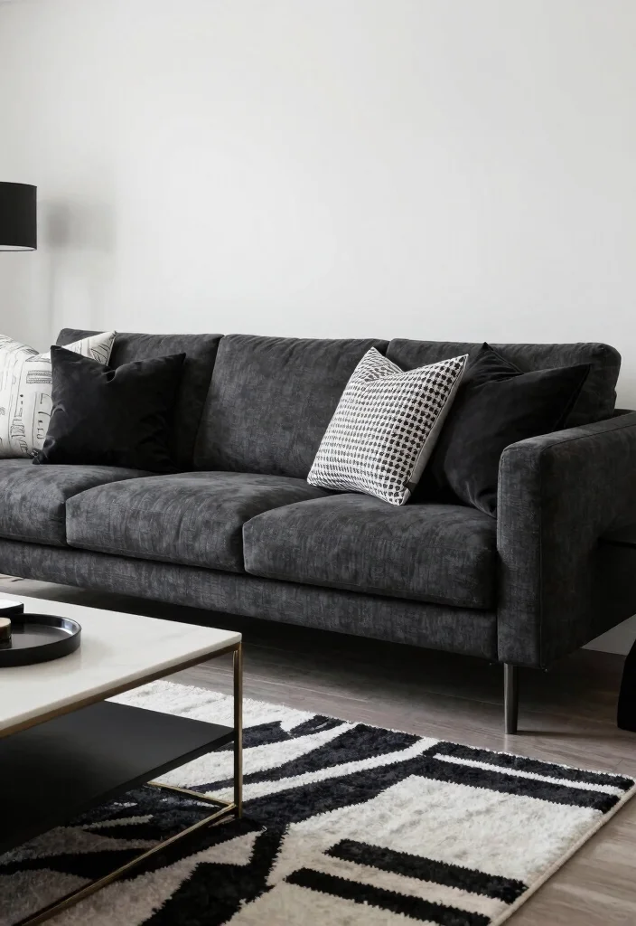 17 Charcoal Sofa Living Room Color Palettes: Moody Chic - 13. Classic Black and White 1