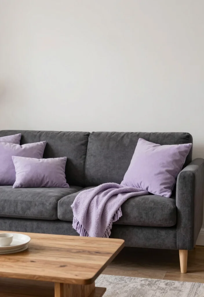 17 Charcoal Sofa Living Room Color Palettes: Moody Chic - 14. Subtle Lavender and Charcoal 1