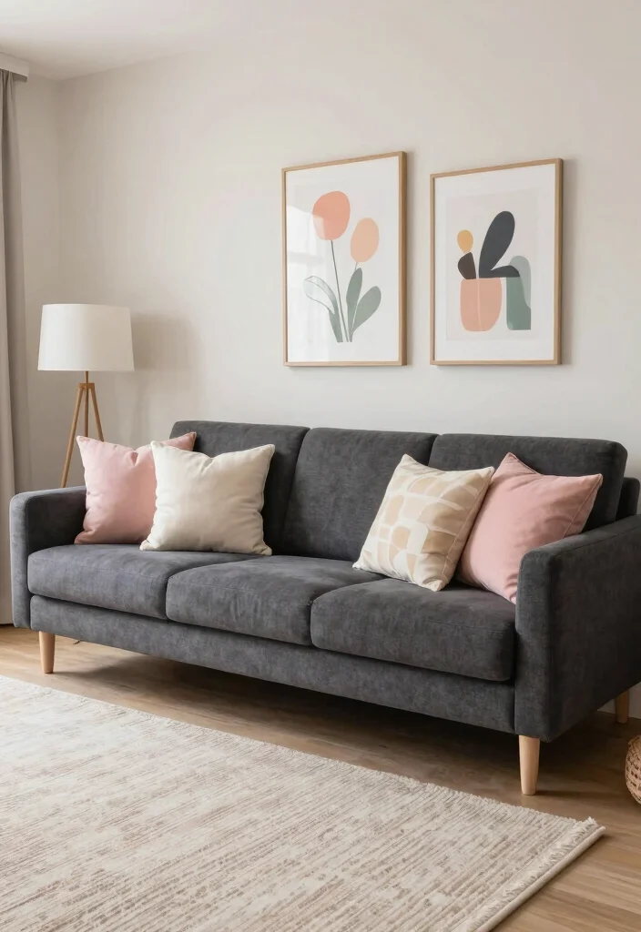 17 Charcoal Sofa Living Room Color Palettes: Moody Chic - 15. Playful Pastels 1