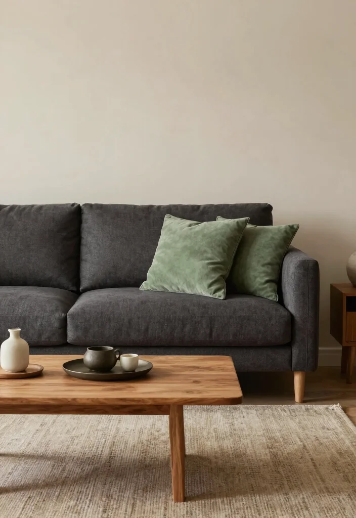 17 Charcoal Sofa Living Room Color Palettes: Moody Chic - 16. Earthy Sage Green 1