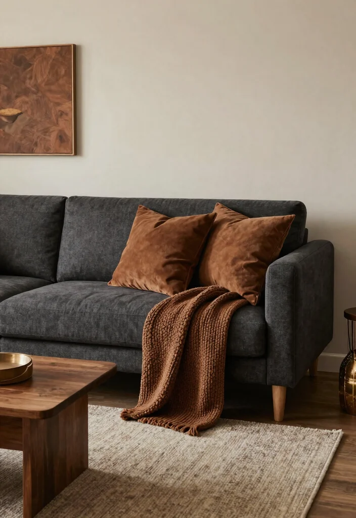 17 Charcoal Sofa Living Room Color Palettes: Moody Chic - 9. Cozy Cocoa Brown Tones 1
