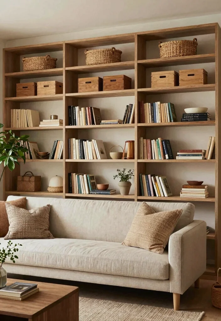17 Full Wall Bookshelf Living Room Ideas: Library Chic - 11. Layered Textures 1